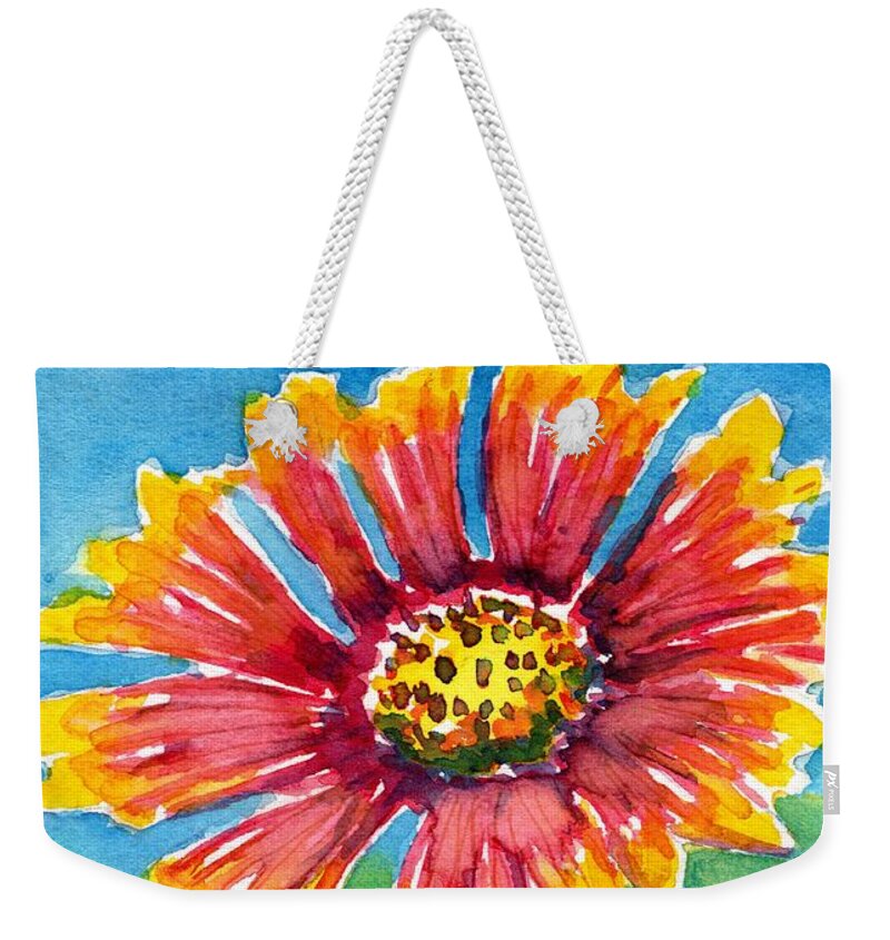 Texas Weekender Tote Bag featuring the painting Indian Blanket Flower by Carlin Blahnik CarlinArtWatercolor