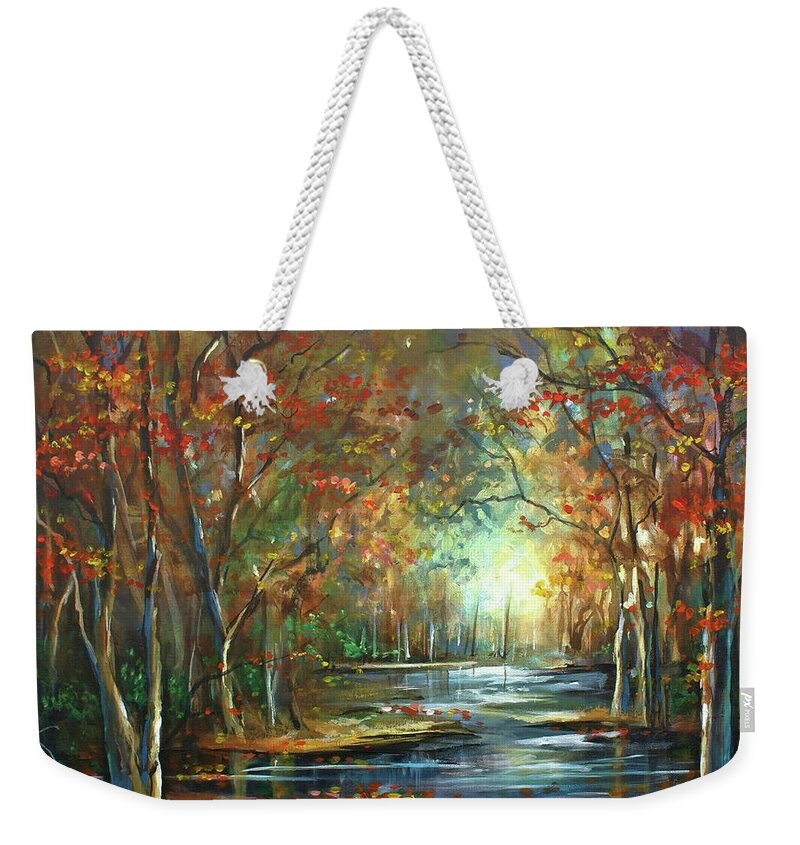 Landscape Weekender Tote Bag featuring the painting Indian Summer by Michael Lang