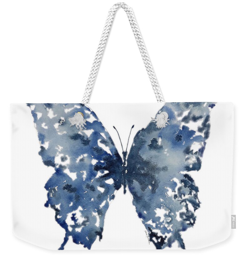 Butterfly Weekender Tote Bag featuring the painting Indigo Butterfly by Liana Yarckin