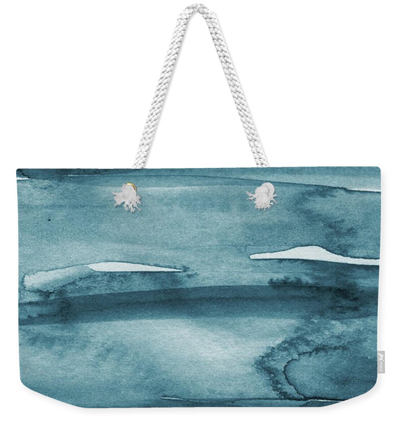 Abstract Weekender Tote Bag featuring the painting Indigo Water 2- Expressionist Art by Linda Woods by Linda Woods