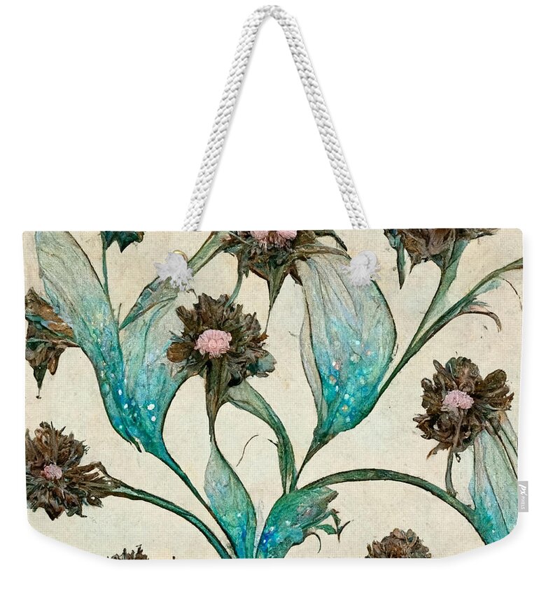  Weekender Tote Bag featuring the digital art Ink Flowers by Kathy Russell