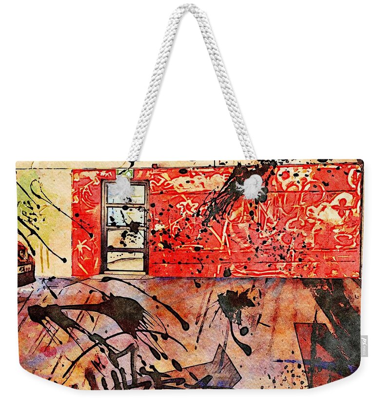 Cartoon Style Weekender Tote Bag featuring the mixed media Inner City Parking Garage by Shelli Fitzpatrick