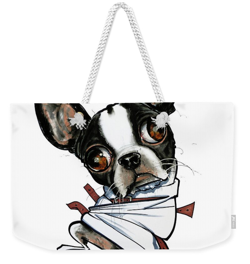 Boston Terrier Weekender Tote Bag featuring the drawing Insane Boston Terrier by John LaFree