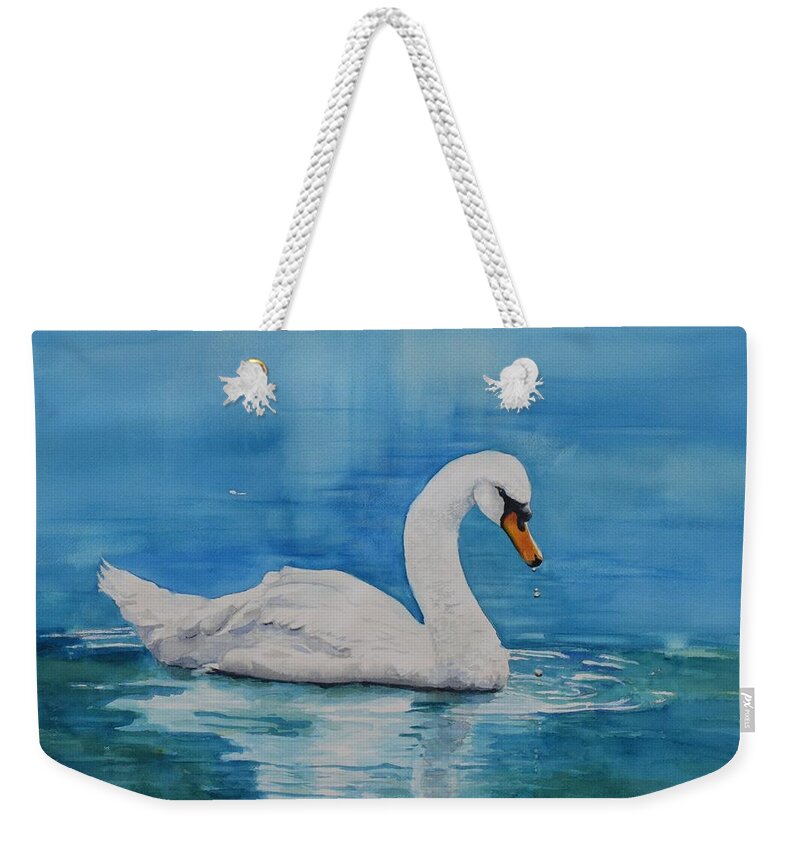 Swan Weekender Tote Bag featuring the painting Interlude by Celene Terry