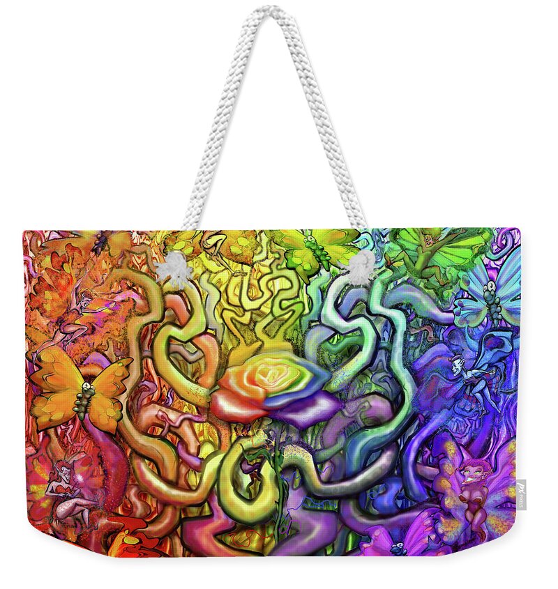 Rainbow Weekender Tote Bag featuring the digital art Interwoven Rainbow Magic by Kevin Middleton