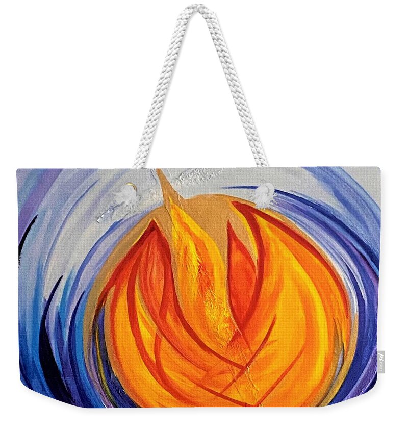 Fire Weekender Tote Bag featuring the painting Intimacy by Deb Brown Maher