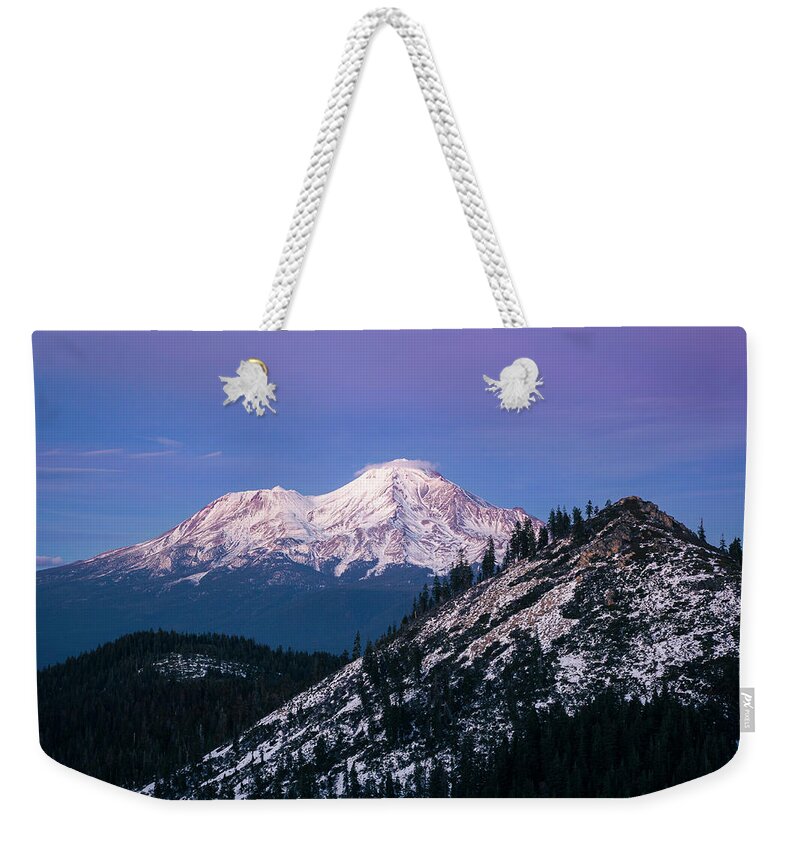 California Weekender Tote Bag featuring the photograph Into the Blue Mt. Shasta by Gary Geddes