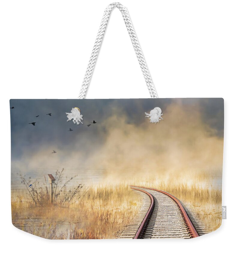 Train Tracks Weekender Tote Bag featuring the photograph Into the Mist - Limited Edition by Shara Abel
