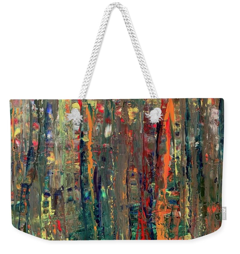 Abstract Weekender Tote Bag featuring the painting Into the Woods 1 by Teresa Moerer