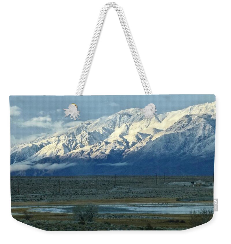 Hwy395 Weekender Tote Bag featuring the photograph Inyo Mt. Range and Owens Lake by Amelia Racca