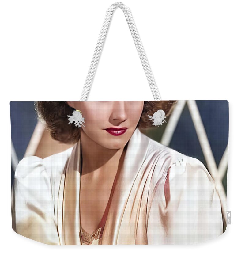 Irene Dunne Weekender Tote Bag featuring the digital art Irene Dunne by Chuck Staley