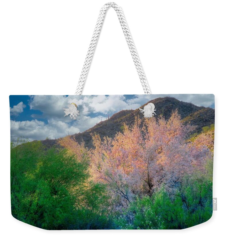 Waywardmuse Weekender Tote Bag featuring the photograph Ironwood Flame by Judy Kennedy
