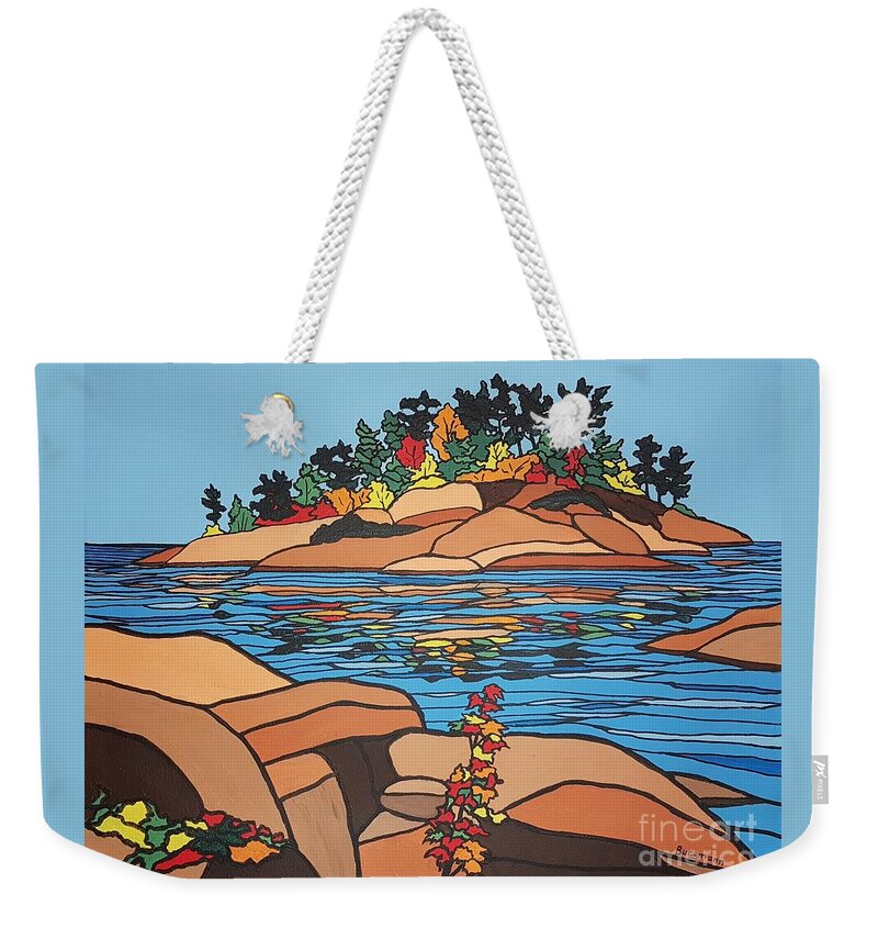 Landscape Weekender Tote Bag featuring the painting Island Jewel by Petra Burgmann