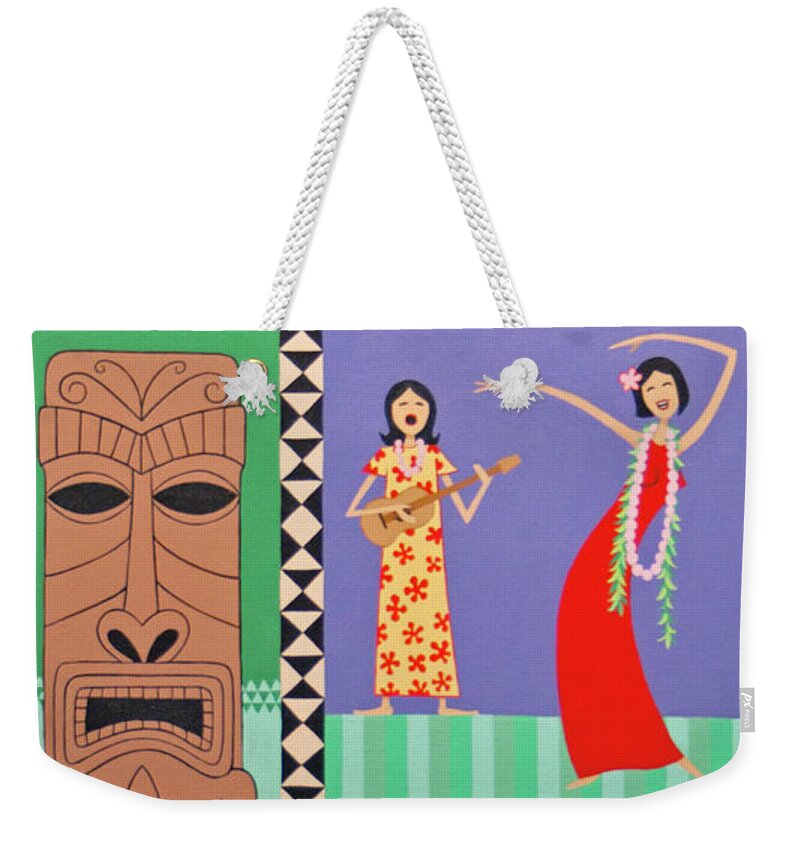 Tiki Weekender Tote Bag featuring the painting Island Music by Norman Engel