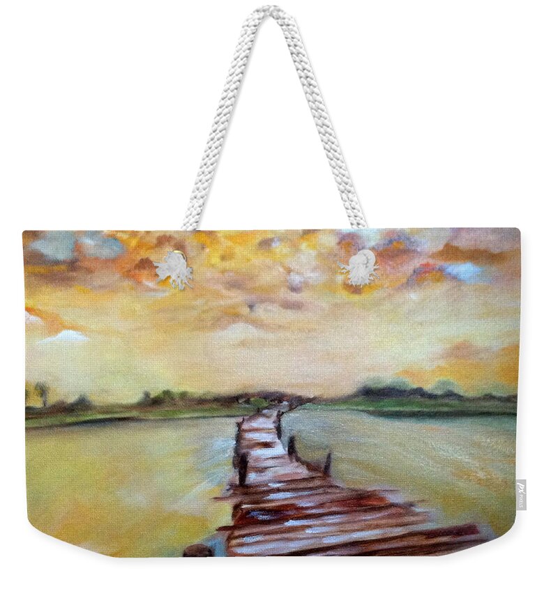 Islands Weekender Tote Bag featuring the painting Island Sunset by Juliette Becker