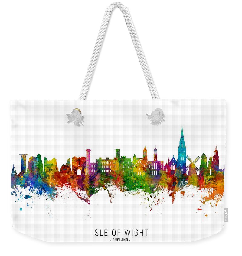 Isle Of Wight Weekender Tote Bag featuring the digital art Isle of Wight England Skyline #64 by Michael Tompsett