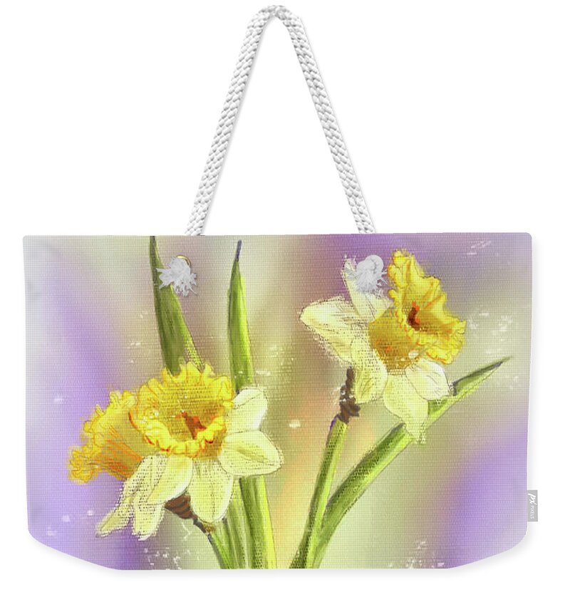 Daffodils Weekender Tote Bag featuring the digital art It Must Be Spring by Lois Bryan
