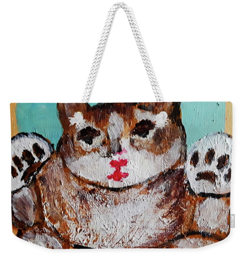 Cat Weekender Tote Bag featuring the painting It wasnt Me by Gabby Tary