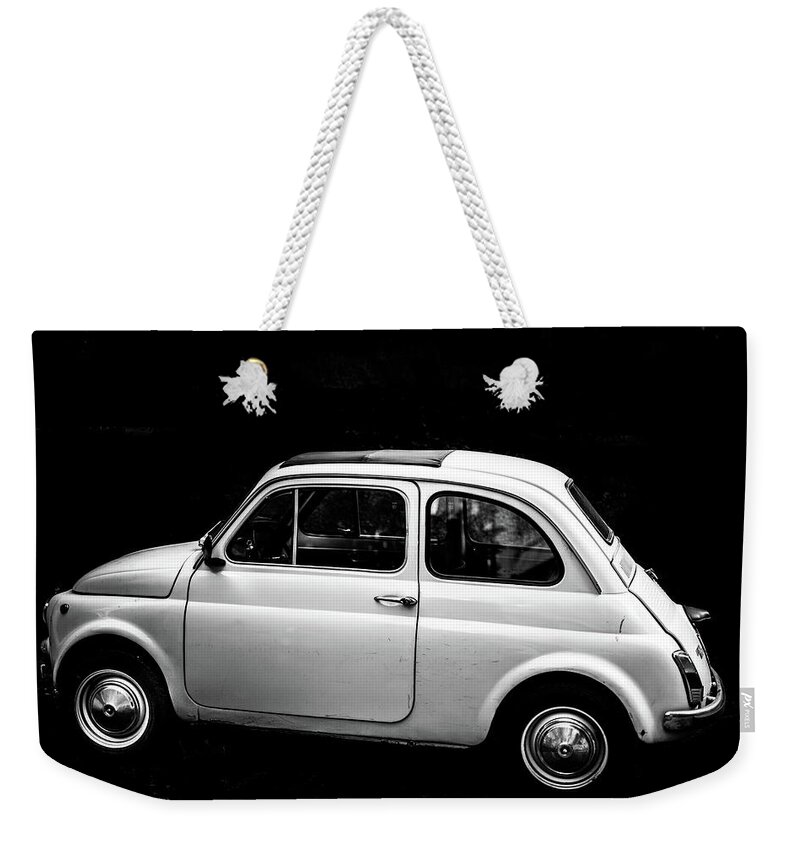 Fiat Weekender Tote Bag featuring the photograph Italian Fiat by Shane Holsclaw