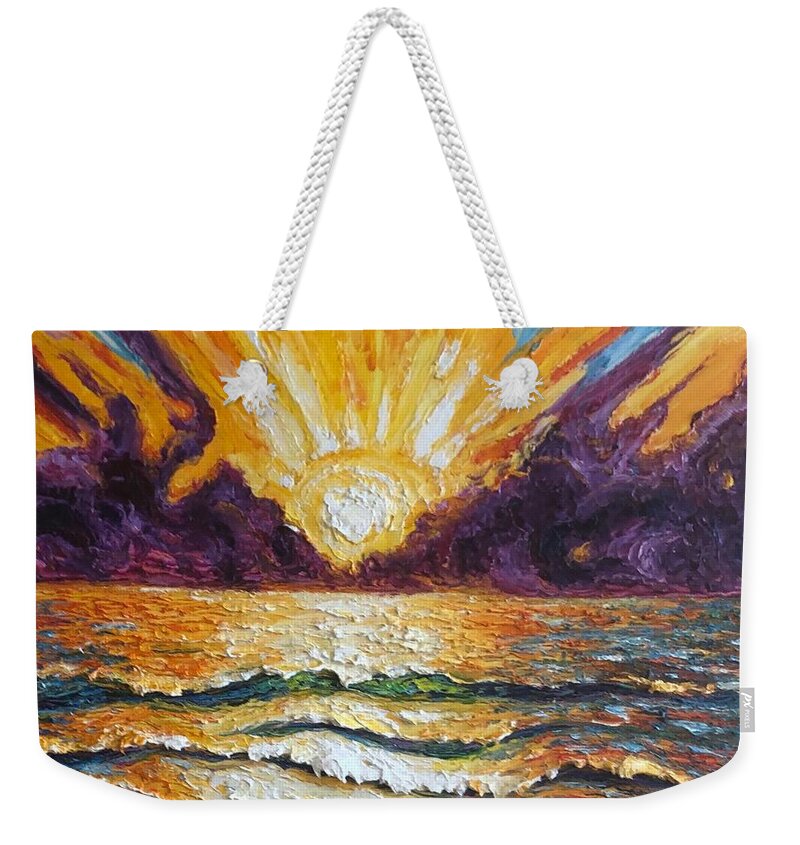 Beach Weekender Tote Bag featuring the painting It's a New Day Beach Sunrise by Paris Wyatt Llanso