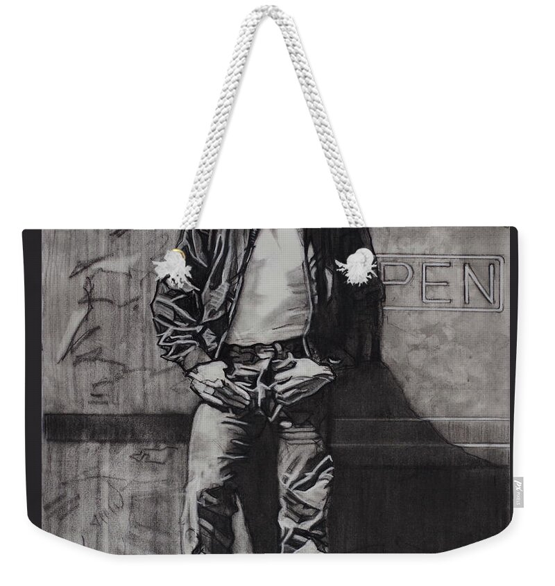 Charcoal Pencil On Paper Weekender Tote Bag featuring the drawing James Dean by Sean Connolly