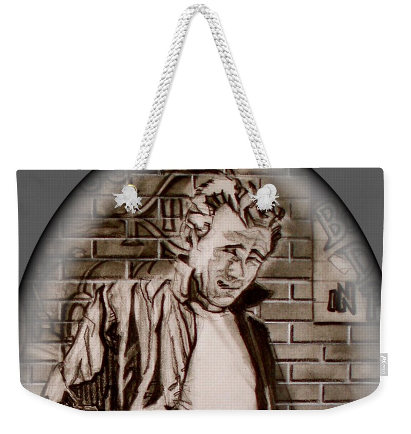 Charcoal Pencil On Paper Weekender Tote Bag featuring the drawing James Dean - The 1950s - detail by Sean Connolly