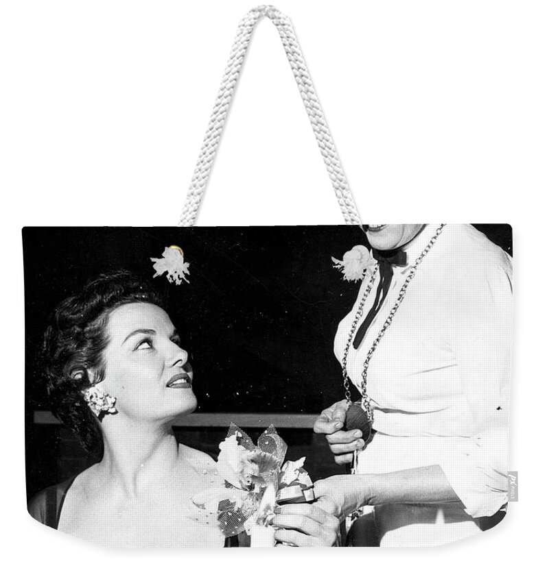 Jane Russell Weekender Tote Bag featuring the photograph Jane Russell and my Mom by Imagery-at- Work
