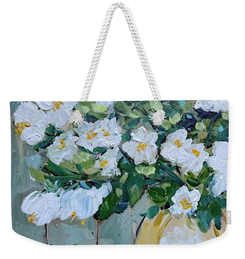 Jasmine Weekender Tote Bag featuring the painting Jasmine by Roxy Rich