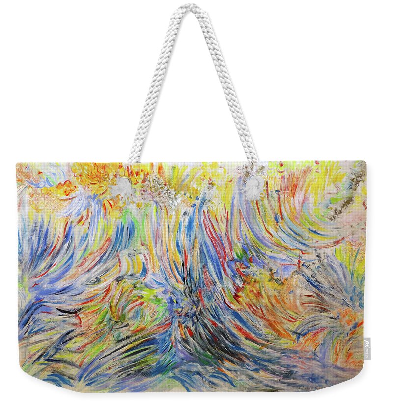 Acrylic Structure Paints Weekender Tote Bag featuring the mixed media Jazz and Survival by Rosanne Licciardi