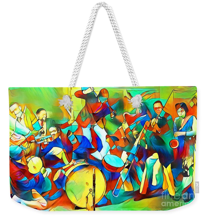 Wingsdomain Weekender Tote Bag featuring the photograph Jazz Band of The Roaring 1920s in Contemporary Vibrant Painterly Colors 20200516v1 by Wingsdomain Art and Photography