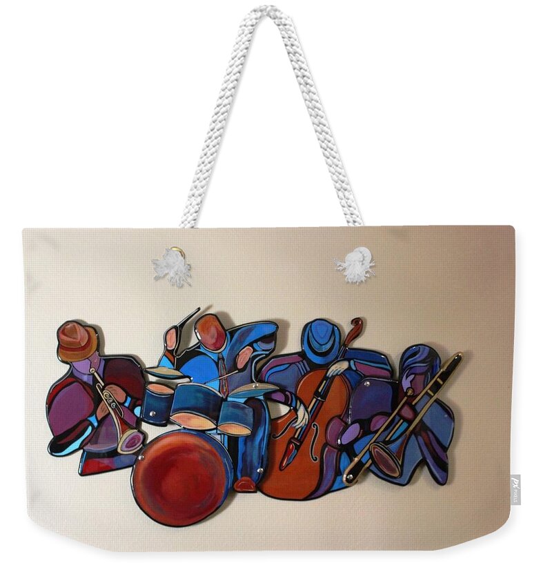 Music Weekender Tote Bag featuring the mixed media Jazz Ensemble IV by Bill Manson