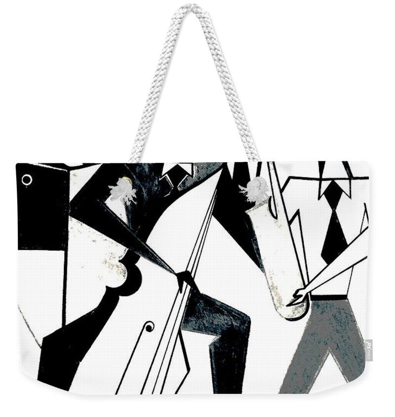 Jazz Weekender Tote Bag featuring the digital art JaZzArt Trio by Bodo Vespaciano