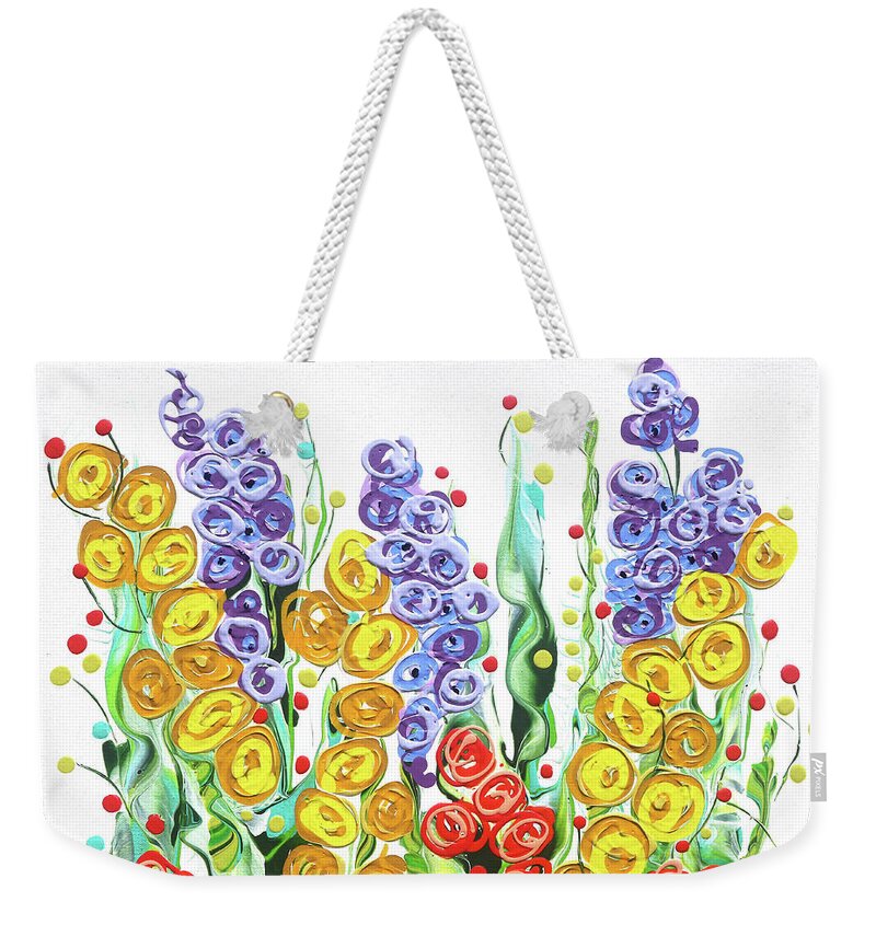 Fluid Acrylic Painting Weekender Tote Bag featuring the painting Jennifers Garden by Jane Crabtree