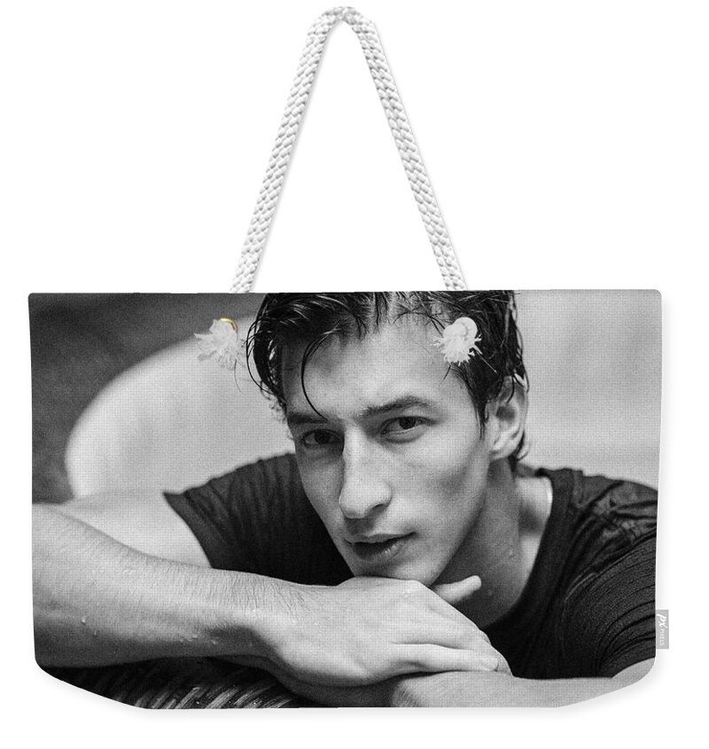Wet Weekender Tote Bag featuring the photograph Jesse in the hot tub by Jim Whitley