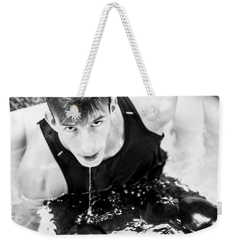 Jesse Weekender Tote Bag featuring the photograph Jesse, out of the hot tub by Jim Whitley