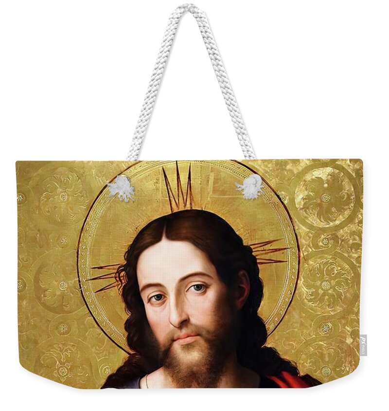 Last Supper Weekender Tote Bag featuring the mixed media Jesus Eucharist Mass Communion by Juanes de Juanes