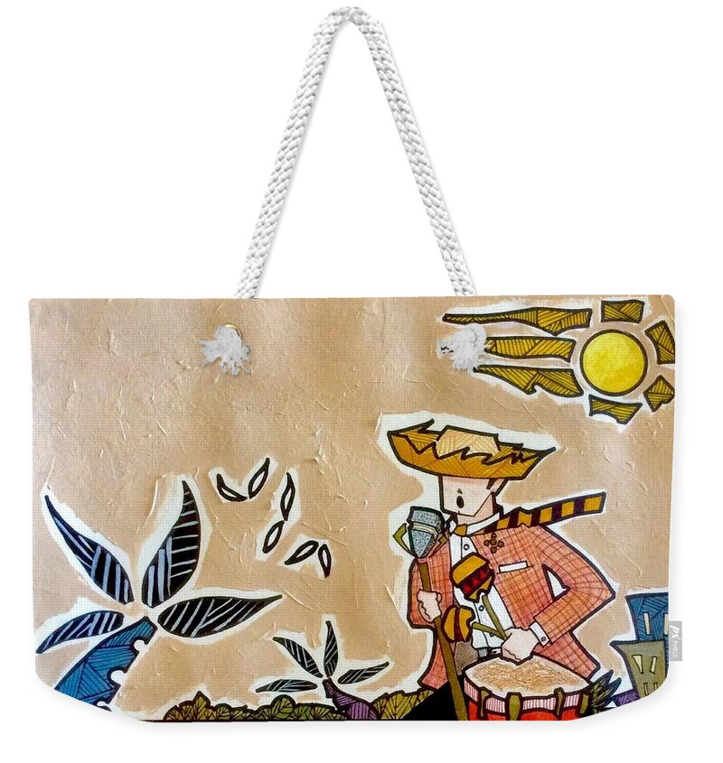 Gouache Weekender Tote Bag featuring the painting Jibaro Con Tumbao by Oscar Ortiz