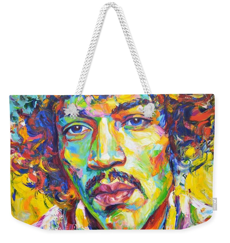Jimi Hendrix Weekender Tote Bag featuring the painting Jimi Hendrix by Iryna Kastsova