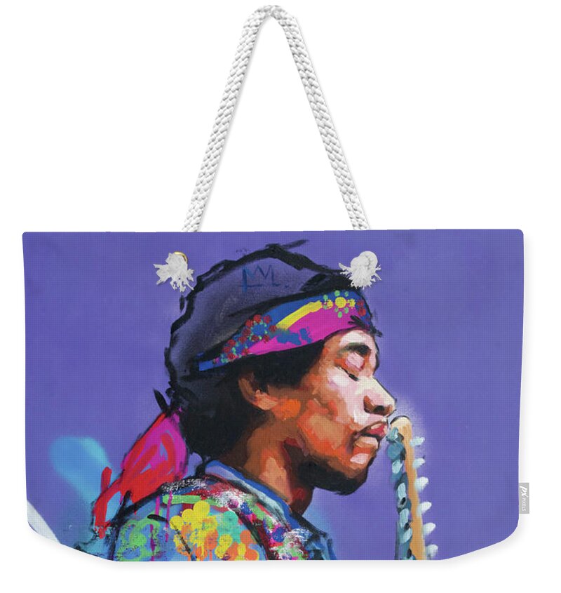 Jimi Weekender Tote Bag featuring the painting Jimi Hendrix V by Richard Day