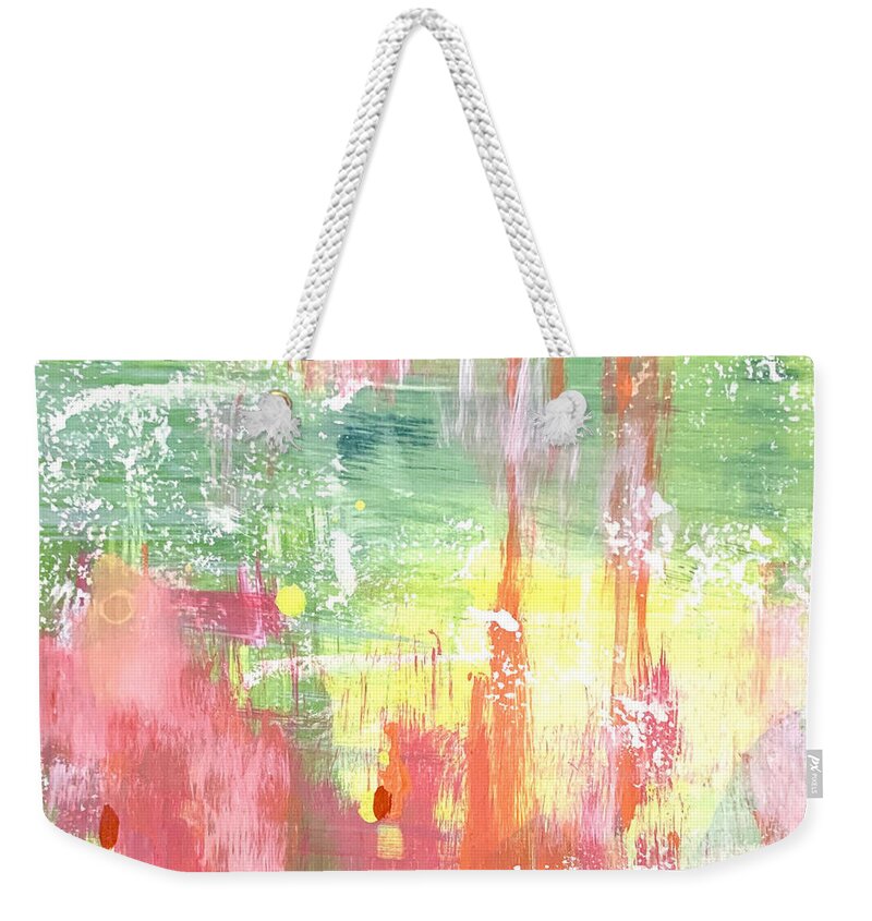 Abstract Weekender Tote Bag featuring the painting Jingle Bells Colorful Abstract Painting by Christie Olstad
