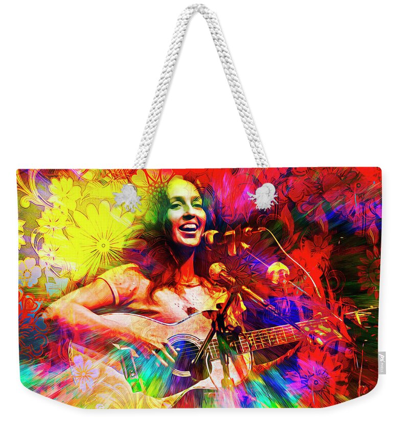 Joan Baez Weekender Tote Bag featuring the digital art Joan Baez by Mal Bray