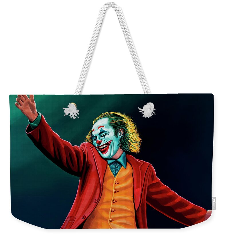 Joaquin Phoenix Weekender Tote Bag featuring the painting Joaquin in Joker Painting by Paul Meijering