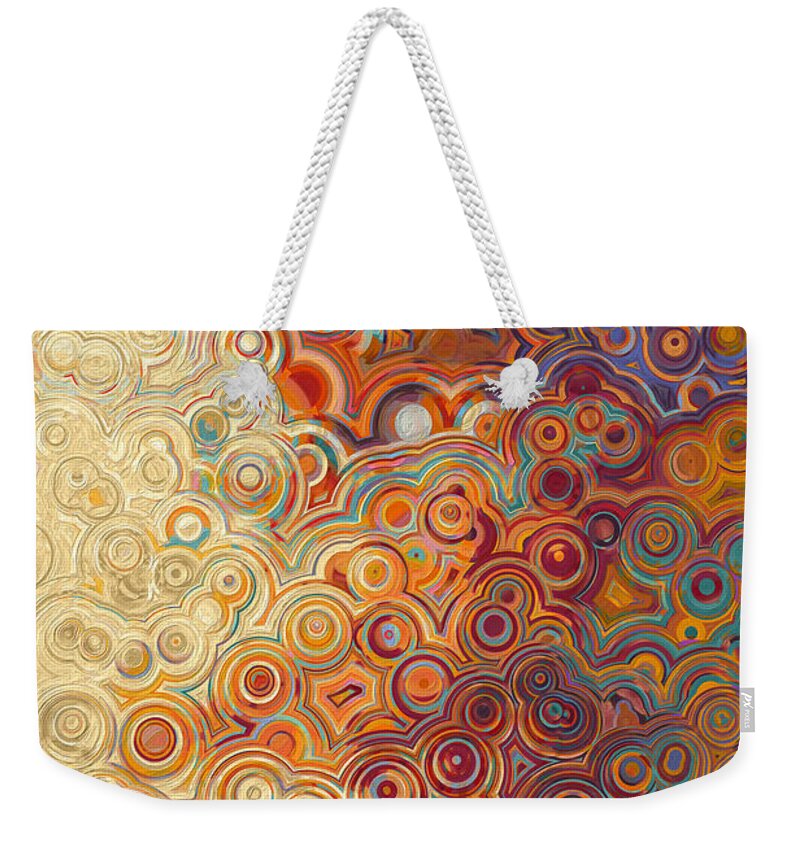Red Weekender Tote Bag featuring the painting John 13 35. Love One Another. by Mark Lawrence