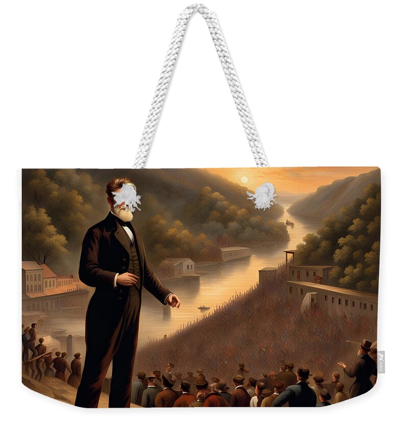 Harpers Ferry Weekender Tote Bag featuring the digital art John Brown - 15NOV23 by Greg Joens
