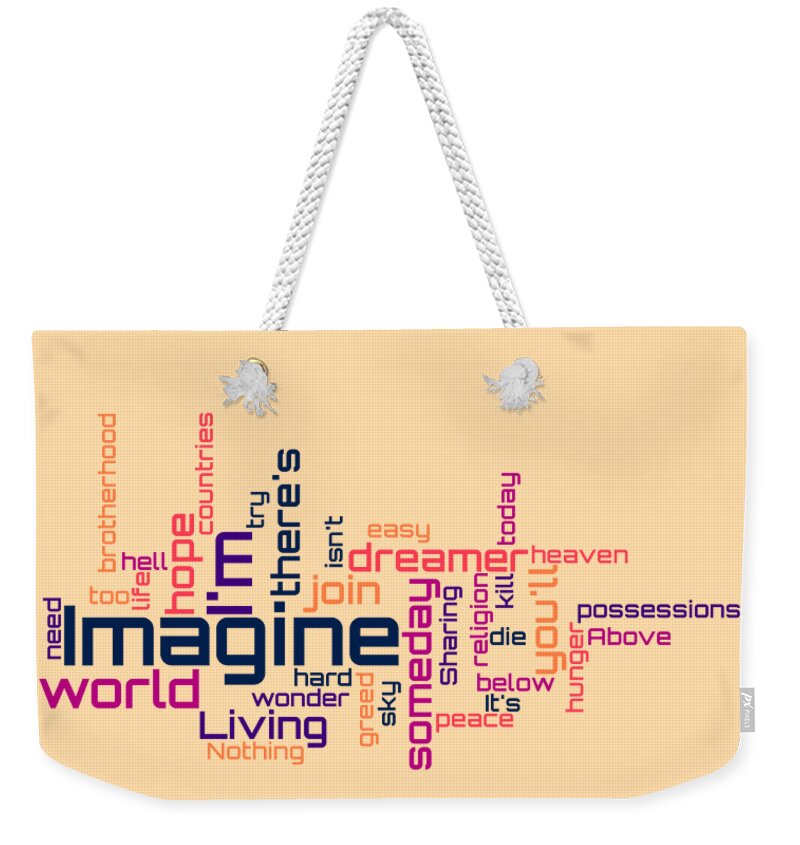 John Lennon Weekender Tote Bag featuring the digital art John Lennon - Imagine Lyrical Cloud by Susan Maxwell Schmidt