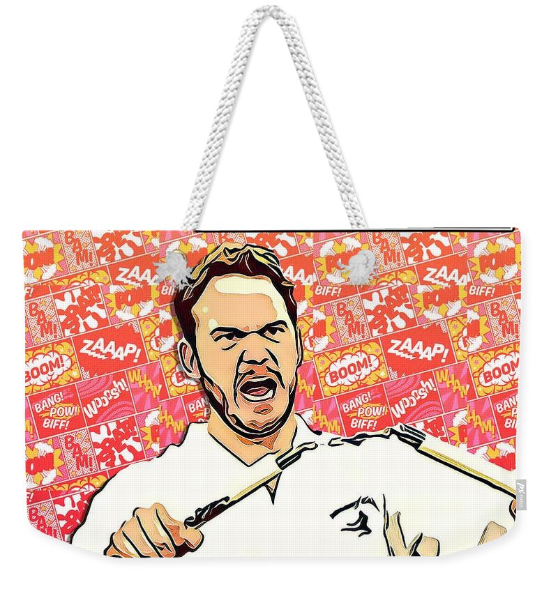 Pawnee Weekender Tote Bag featuring the digital art Johnny Karate Comic Poster by Christina Rick