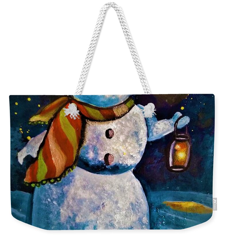 Snowman Weekender Tote Bag featuring the painting Jolly snowman by Tara Krishna