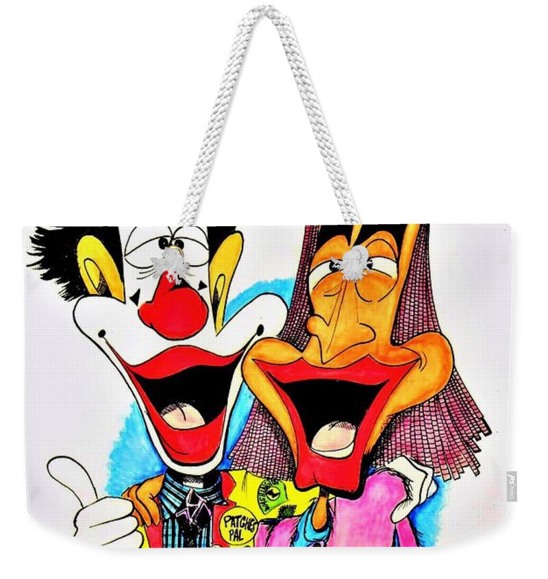 Jp Weekender Tote Bag featuring the drawing JP Patches and Gertrude by Michael Hopkins