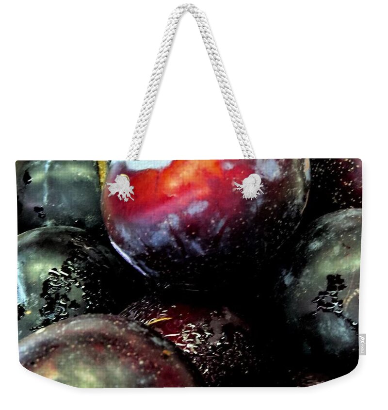 Fruit Weekender Tote Bag featuring the photograph Juicy Plums at the Farmer's Market by Linda Stern
