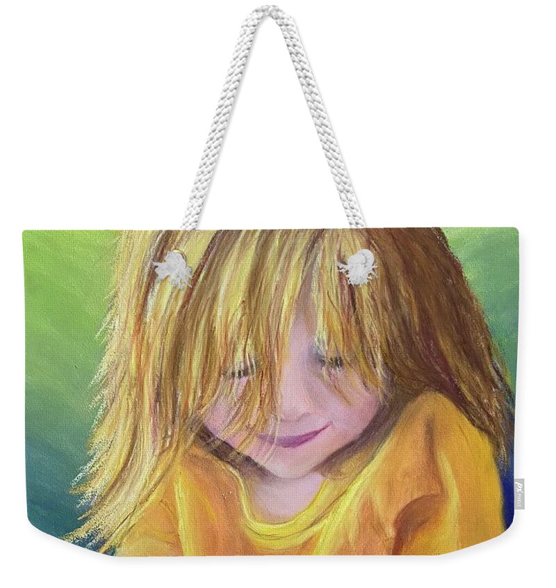 Child Weekender Tote Bag featuring the painting June in Awe by Susan Sarabasha